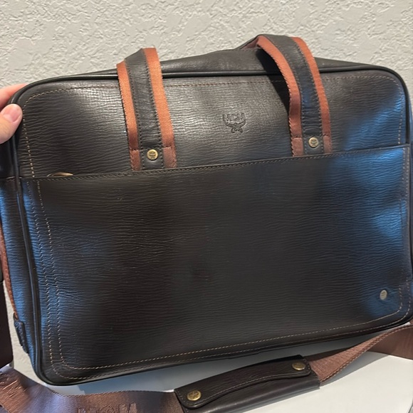 MCM Black Leather Briefcase-Style Backpack with Brown Handles - Picture 5 of 16